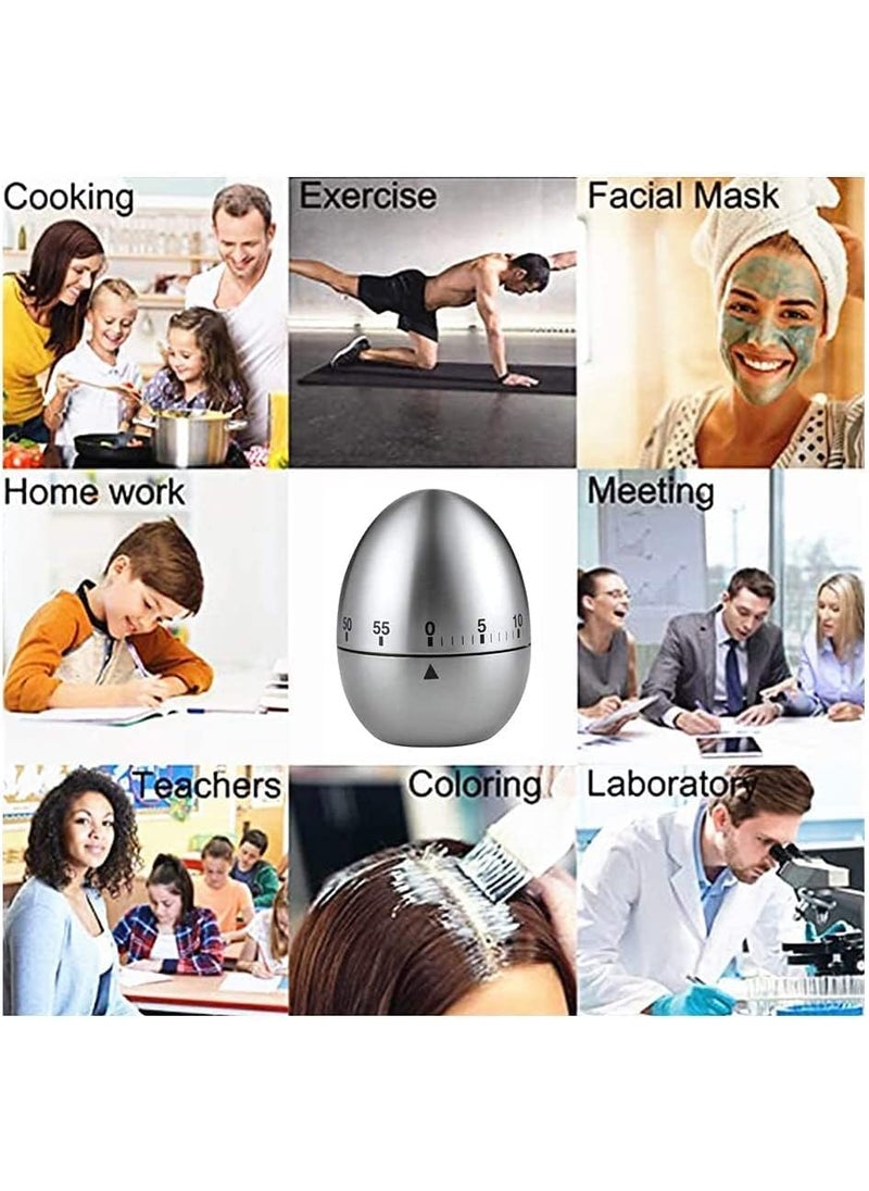 Ovuro New Mechanical Egg Shape Kitchen Timer Stainless Steel Machinery Count Down Reminder Alarm Clock with 60 Minutes for Cooking 1 PC Silver Egg Shape