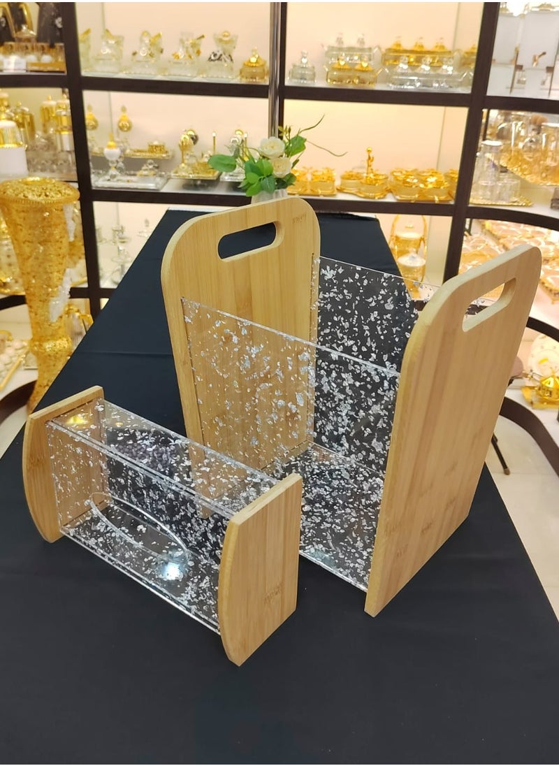 Damanhoor Trash Bin Set 2Pieces Luxury Gold Wooden Waste Bin With Tissue box Set For Hotel Home Office Use  - Image 1