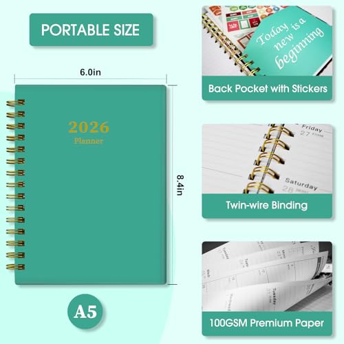 Ymumuda Academic Planner 2026, Daily Weekly and Monthly Calendar Planner (Jan. 2026-Dec. 2026),8.4"×6.3", Hardcover Notebook Teacher Supplies, Premium Thick Paper, Planners for School Work Office - Image 5