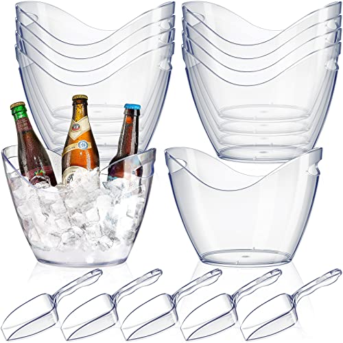 Cunhill Plastic Clear Ice Bucket with Ice Scoops Clear Acrylic Ice Tub Plastic Wine Bucket Party Beverage Chiller Bin Parties Ice Bucket for Wine Champagne or Beer 24 Pieces 4 Liters 