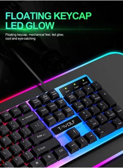 T-WOLF Gaming Keyboard Mouse Combo Rainbow LED Backlit Ambient Light Illuminated Character Wired USB Keyboard Mice Compatible with Windows XP/7/10 MacBook PS4 PS5 Xbox one Value Combo Set  - Image 5