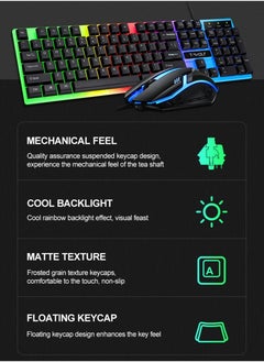 T-WOLF Gaming Keyboard Mouse Combo Rainbow LED Backlit Ambient Light Illuminated Character Wired USB Keyboard Mice Compatible with Windows XP/7/10 MacBook PS4 PS5 Xbox one Value Combo Set  - Image 2