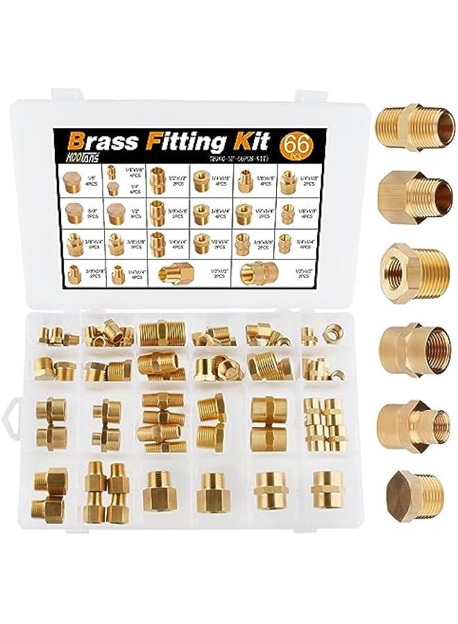 Arabest 66 Pieces Brass Pipe Fittings Set Including NPT Adapter, Reducer Bushing, Hex Nipple, Coupling, Plug Kit  - Image 1