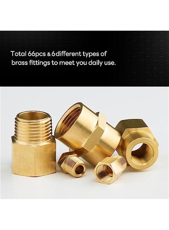 Arabest 66 Pieces Brass Pipe Fittings Set Including NPT Adapter, Reducer Bushing, Hex Nipple, Coupling, Plug Kit  - Image 3