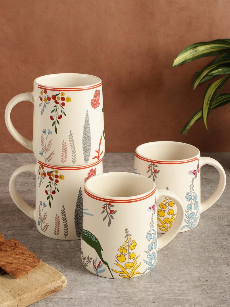 miah decor Ceramic Tea Coffee Cups Set of 4 The Gaia Collection Matte Printed Small Chai Mug Set of 4 Drinkware Microwave Safe for Home & Restaurant - Image 1