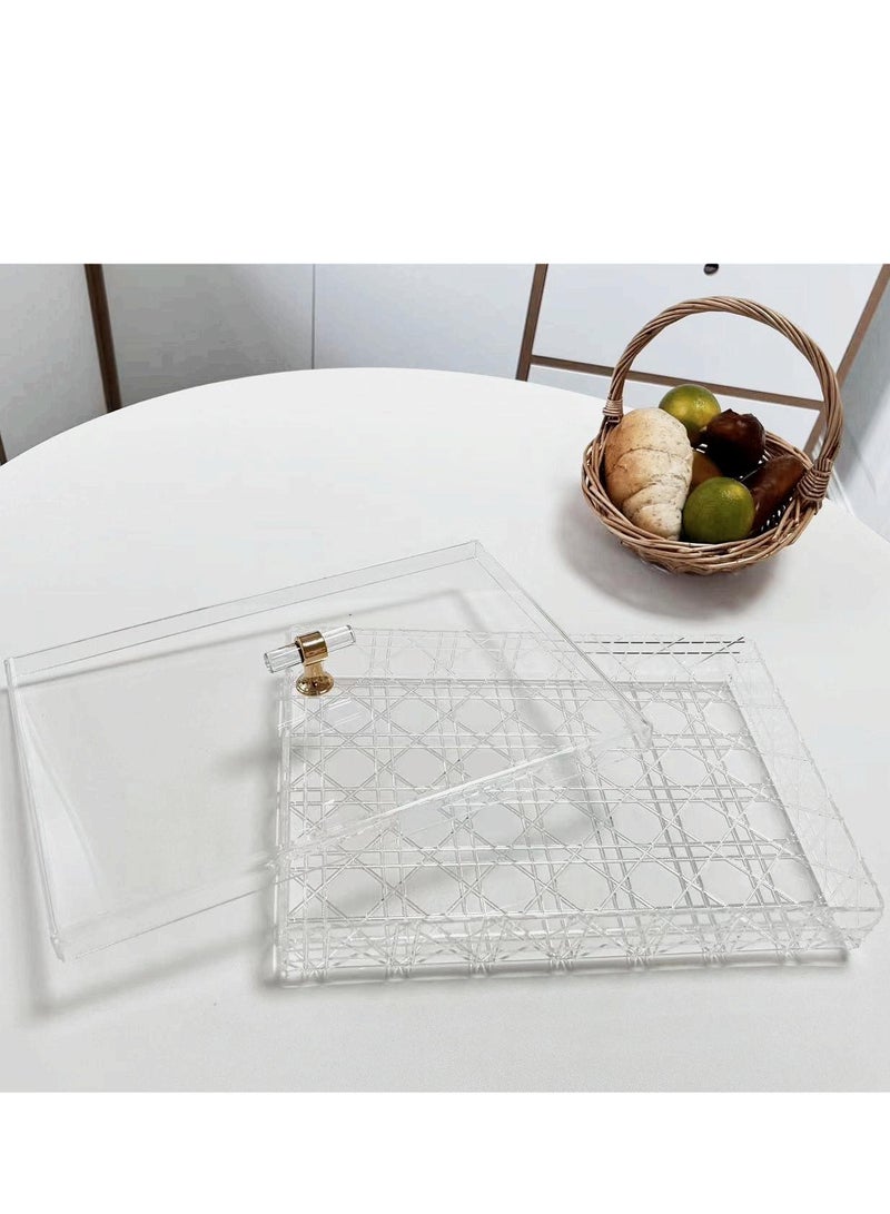 Laseta Acrylic Serving Tray with Lid - Clear | 100% BPA-Free Acrylic Tray | Versatile Storage and Display Solution for Banquets, Parties, and Home Use The tray 35.4*24.4*5.8CM - Image 1