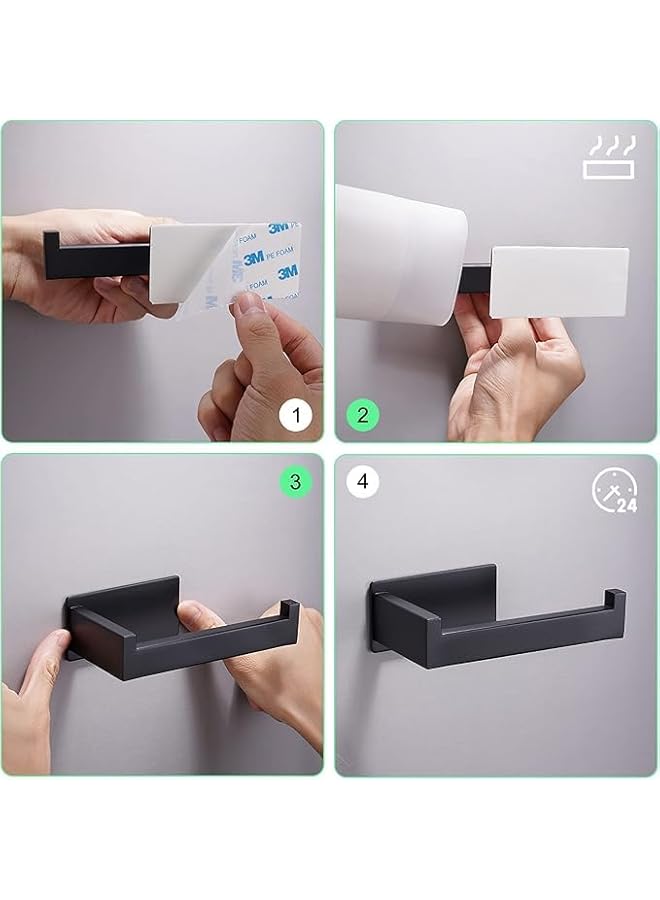S-TOP Toilet Paper Holder, Wall Mount, Stainless Steel, 12cm Length, Matte Black, Self-Adhesive - Image 4