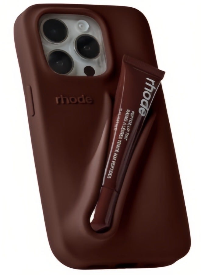 rhode Silicone Lip Holder for Cell Phone, Lip Gloss Adhesive Sleeve for Phone, Lip Holder Stick-on Phone Case, Back Stick On Holder for iPhone Phones（Espresso) - Image 1