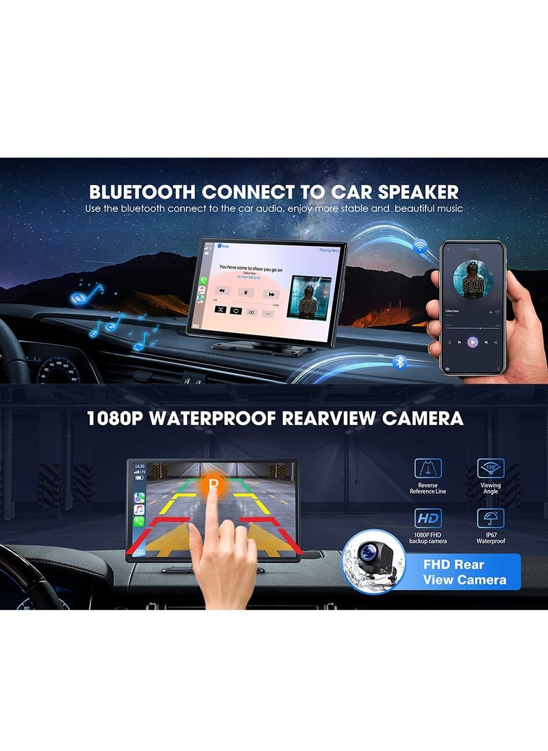 Wireless Apple CarPlay Car Stereo, Portable 9 inch Car Touch Screen Android Auto, 2.5K Dash Cam, 1080p Backup Camera DVR, Drive Navigation with Mirror Link/Siri/FM/Bluetooth
