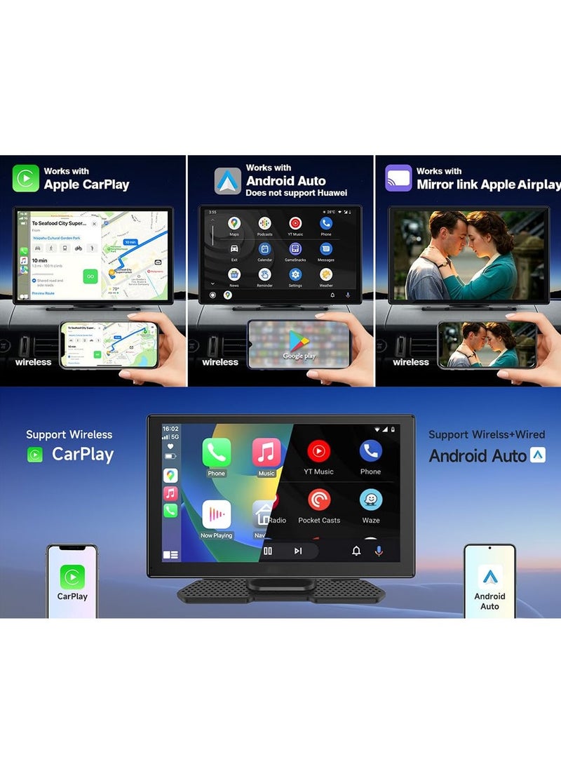 Wireless Apple CarPlay Car Stereo, Portable 9 inch Car Touch Screen Android Auto, 2.5K Dash Cam, 1080p Backup Camera DVR, Drive Navigation with Mirror Link/Siri/FM/Bluetooth