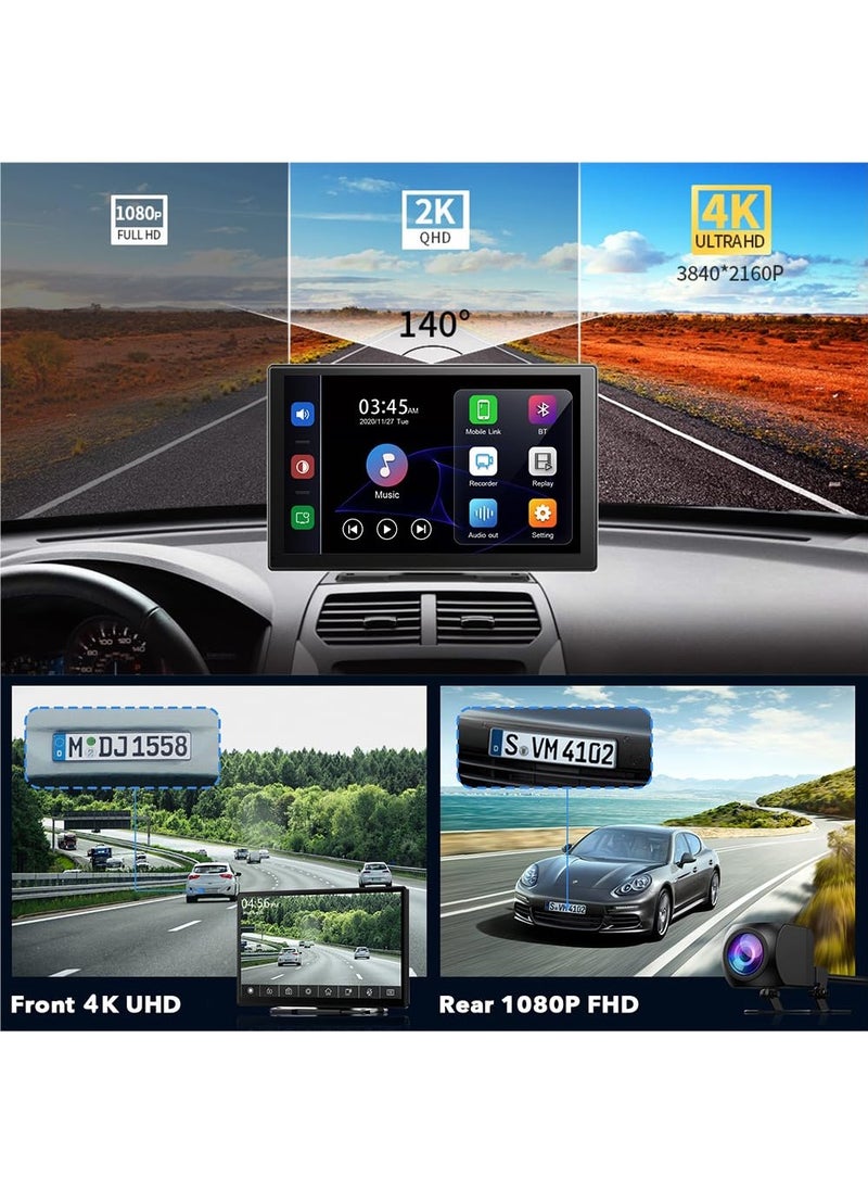 Wireless Apple CarPlay Car Stereo, Portable 9 inch Car Touch Screen Android Auto, 2.5K Dash Cam, 1080p Backup Camera DVR, Drive Navigation with Mirror Link/Siri/FM/Bluetooth