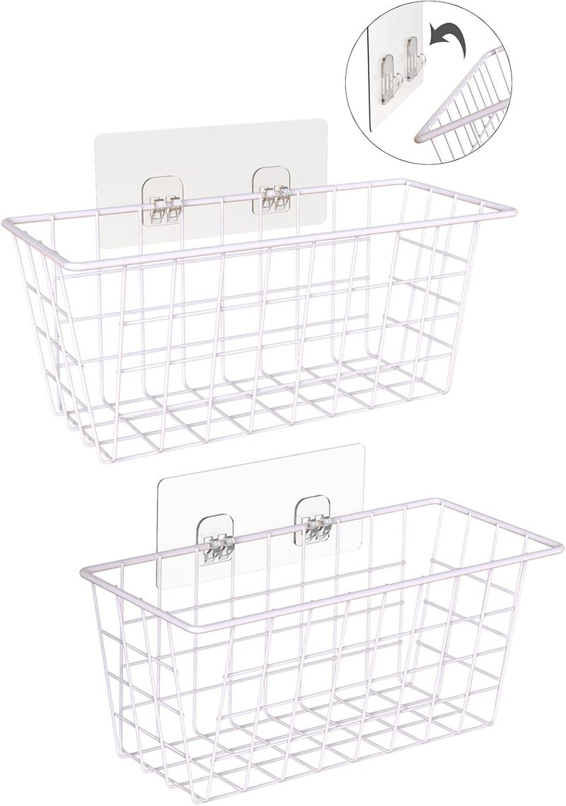 Deertaip Hanging Kitchen Baskets For Storage Adhesive Small Wire Storage Baskets No Drilling Wall Mounted Shelf for Kitchen Pantry Room Cabinet Bathroom, 2 PACK, White - Image 1