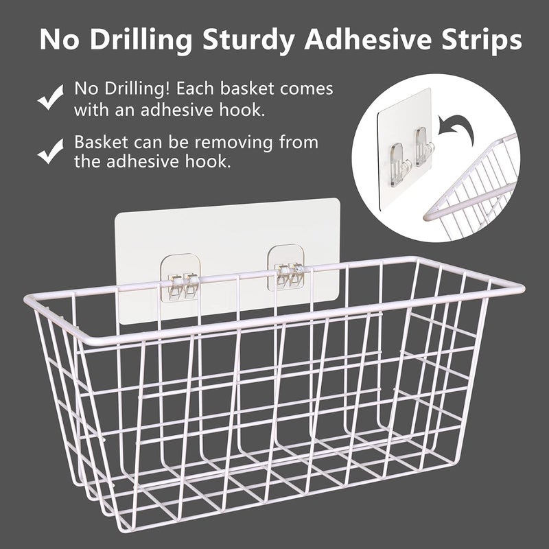 Deertaip Hanging Kitchen Baskets For Storage Adhesive Small Wire Storage Baskets No Drilling Wall Mounted Shelf for Kitchen Pantry Room Cabinet Bathroom, 2 PACK, White - Image 3