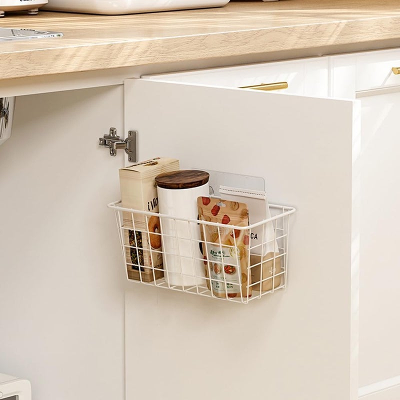 Deertaip Hanging Kitchen Baskets For Storage Adhesive Small Wire Storage Baskets No Drilling Wall Mounted Shelf for Kitchen Pantry Room Cabinet Bathroom, 2 PACK, White - Image 5