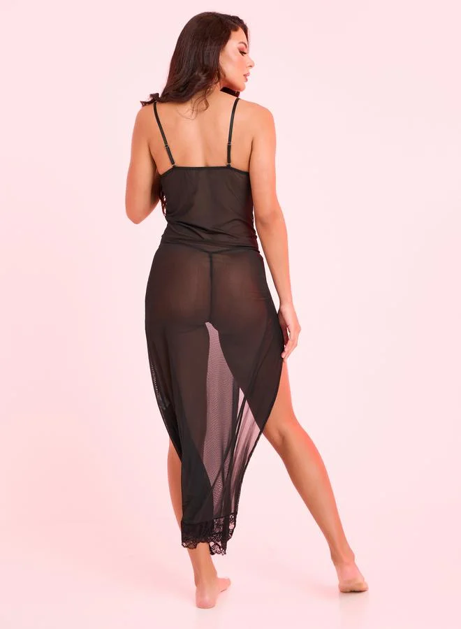 Styli Styli Lace Mesh Detail Slit Detail Babydoll