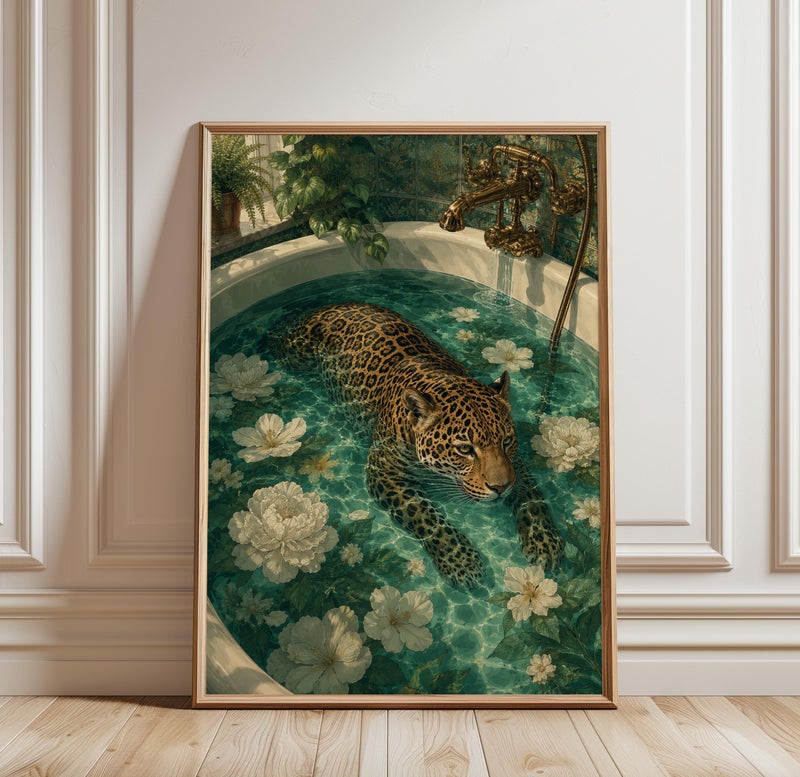 TNESSENTIAL Panther Poster, Surreal Animal Wall Art, Luxury Bathroom Decor, Floral Panther Illustration, Elegant Wildlife Print - Image 1