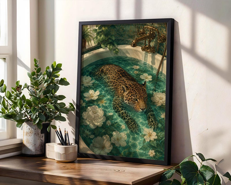 TNESSENTIAL Panther Poster, Surreal Animal Wall Art, Luxury Bathroom Decor, Floral Panther Illustration, Elegant Wildlife Print - Image 2