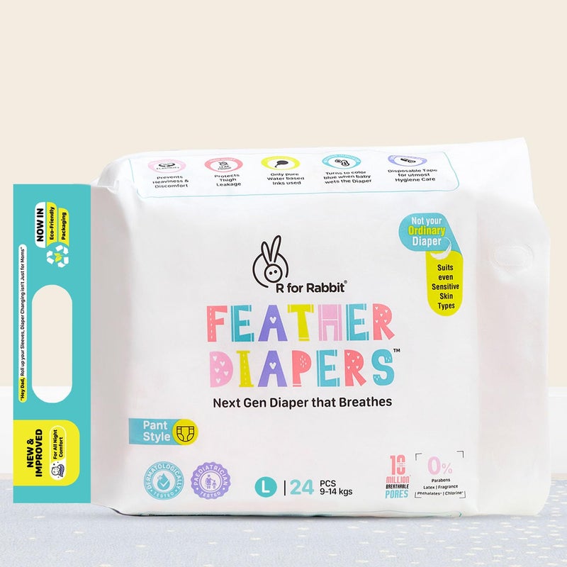 R for Rabbit Feather Diapers - Large Size (24 Pack) - Image 1