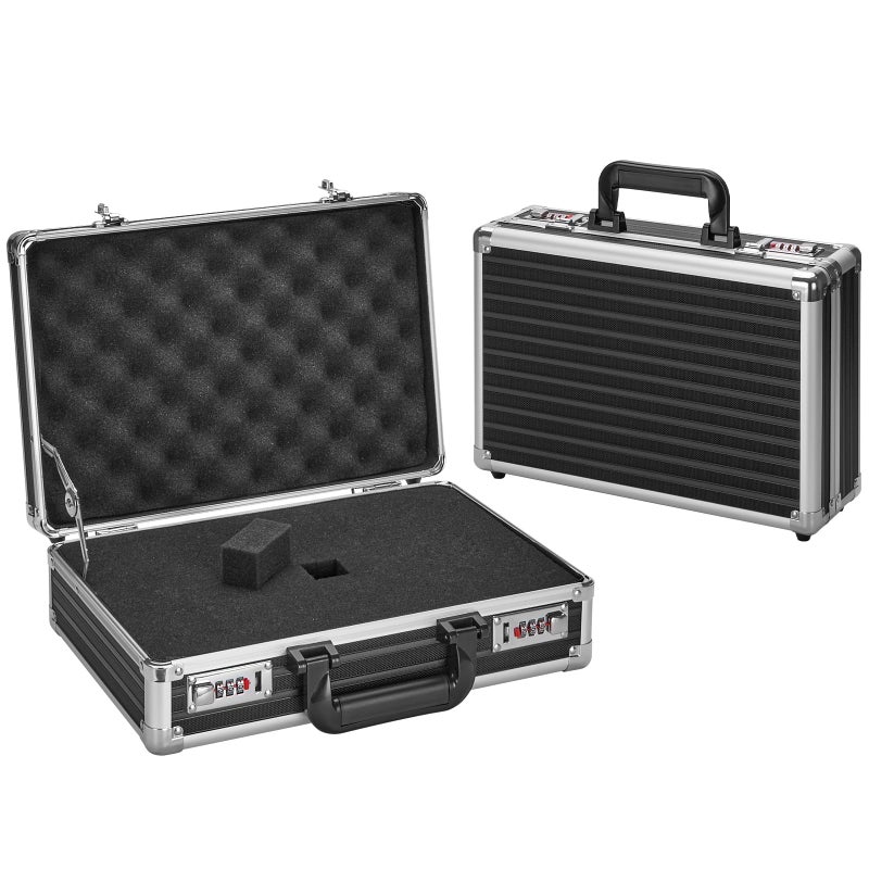 LOCKCURX Security Lock Boxes - 14.2 x 9.4 x 4.5 Inch Medium, Portable Locking Storage Totes with Dual Combination Locks, Medicine Lock Box, Lock Boxes for Personal Items, Cash & Briefcase - Black - Image 1