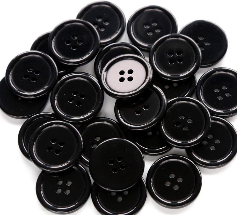 GANSSIA 1 Inch (25mm) Black Resin Buttons Sewing Flatback Button for Garment DIY Craft Decoration Pack of 50PCS - Image 1