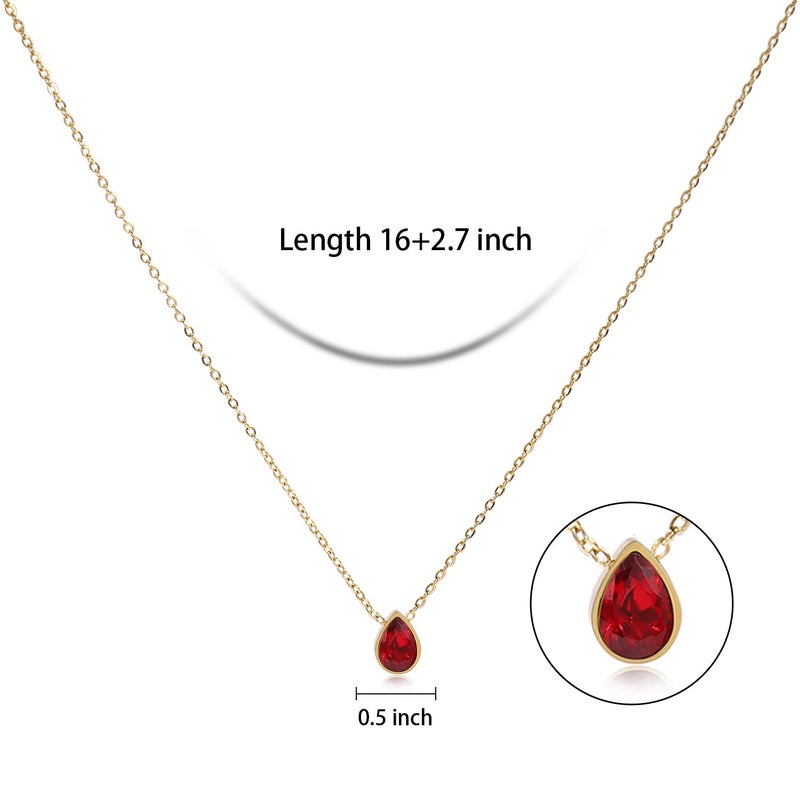 Badu 18K Gold red Created Gemstones 7x10mm teardrop Necklace for Women Solitaire Cubic Zirconia Jewelry Mothers Day Anniversary Birthday Gifts for Mom Girls Wife Her (red teardrop) - Image 2