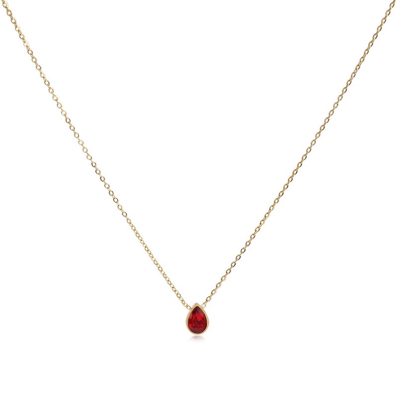 Badu 18K Gold red Created Gemstones 7x10mm teardrop Necklace for Women Solitaire Cubic Zirconia Jewelry Mothers Day Anniversary Birthday Gifts for Mom Girls Wife Her (red teardrop) - Image 1