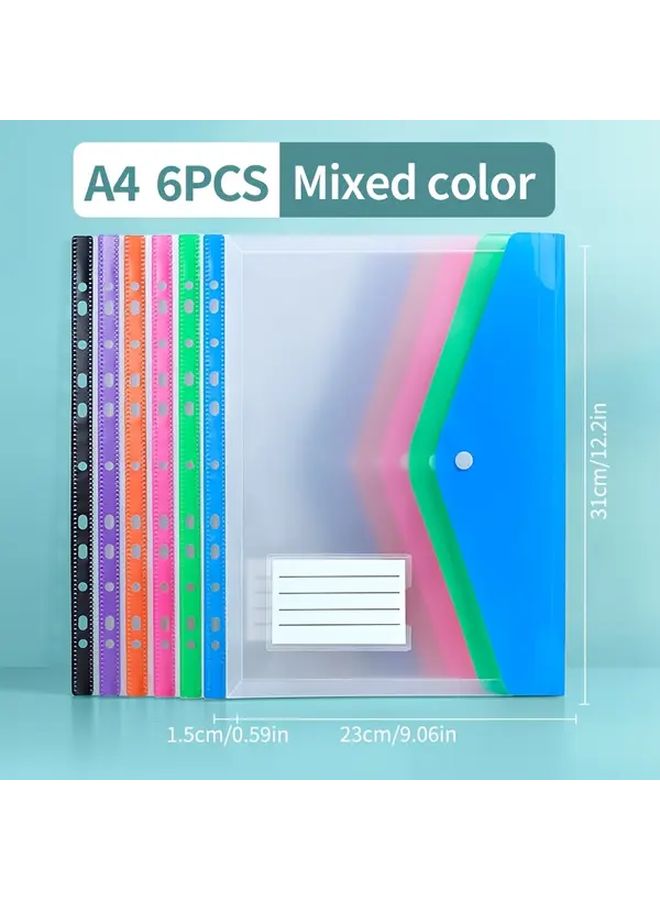 6 Pack Heavy Duty A4 File Folders Expandable Button Label Pocket Mixed Colors - Image 5