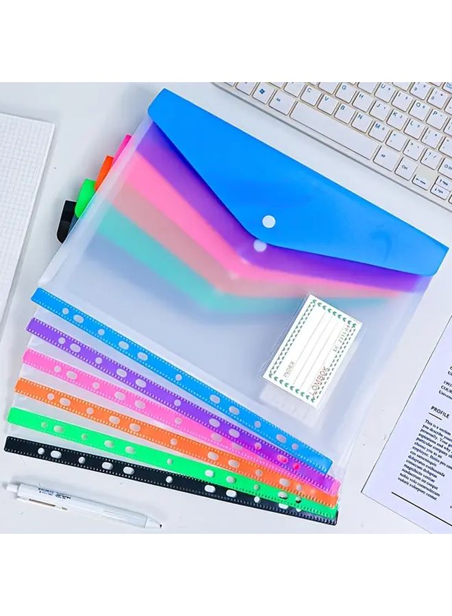 6 Pack Heavy Duty A4 File Folders Expandable Button Label Pocket Mixed Colors - Image 1
