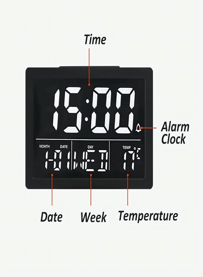 Lancoon Digital Alarm Clock, 5.3" LCD Screen Time Date Week Temperature Display 12/24H Snooze Function 6 Adjustable Brightness 8 Ringtones for Home Office Bedroom Living Room (White) - Image 2