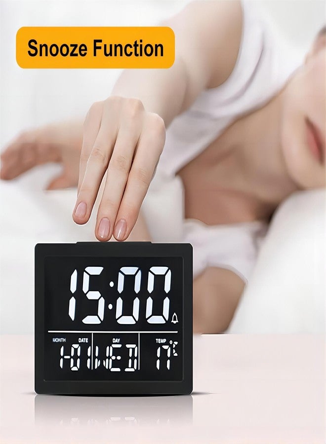 Lancoon Digital Alarm Clock, 5.3" LCD Screen Time Date Week Temperature Display 12/24H Snooze Function 6 Adjustable Brightness 8 Ringtones for Home Office Bedroom Living Room (White) - Image 4