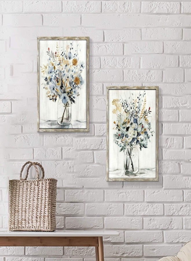 Hardy Gallery Floral Picture Wall Art Painting: Blossom Bouquet Flowers Prints on Rustic Wood and Handcrafted Wooden Framed Artwork for Home and Bedroom (12” x 16” x 2pcs) - Image 4