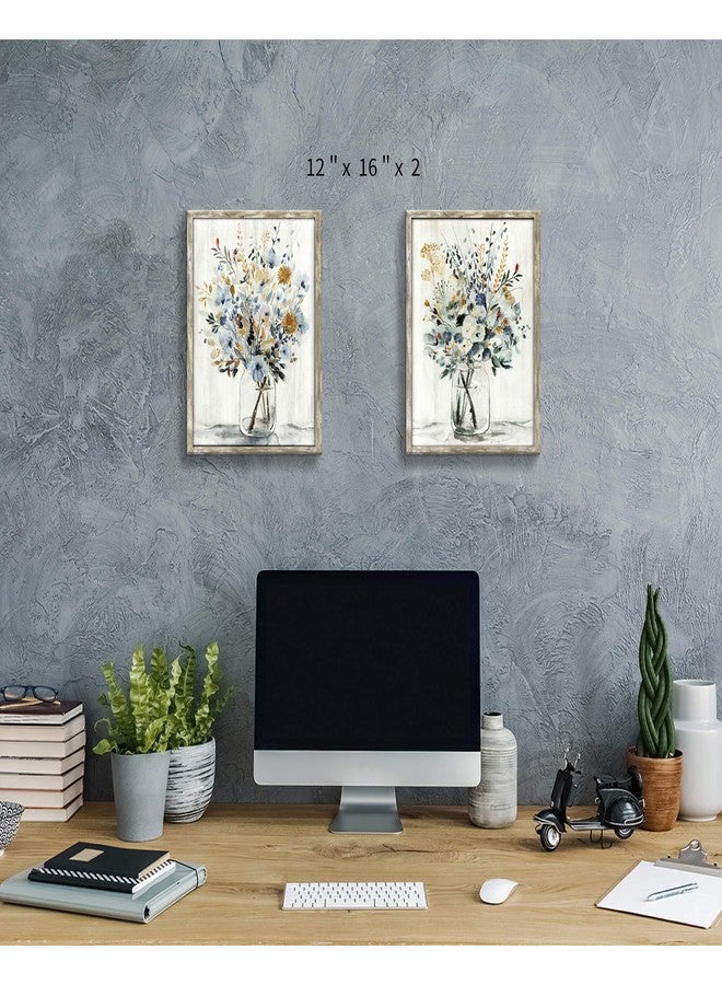 Hardy Gallery Floral Picture Wall Art Painting: Blossom Bouquet Flowers Prints on Rustic Wood and Handcrafted Wooden Framed Artwork for Home and Bedroom (12” x 16” x 2pcs) - Image 5