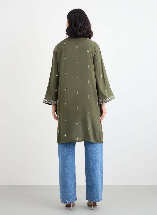 Styli Women Khaki Embroidered Kimono - Image 4