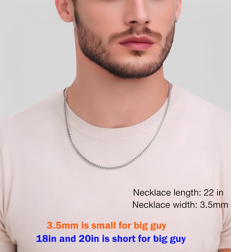 OLARCU 3.5mm Mens Silver Stainless Steel Cuban Link Chain Necklace for Men (3.5mm-Silver, 20 Inches) - Image 3