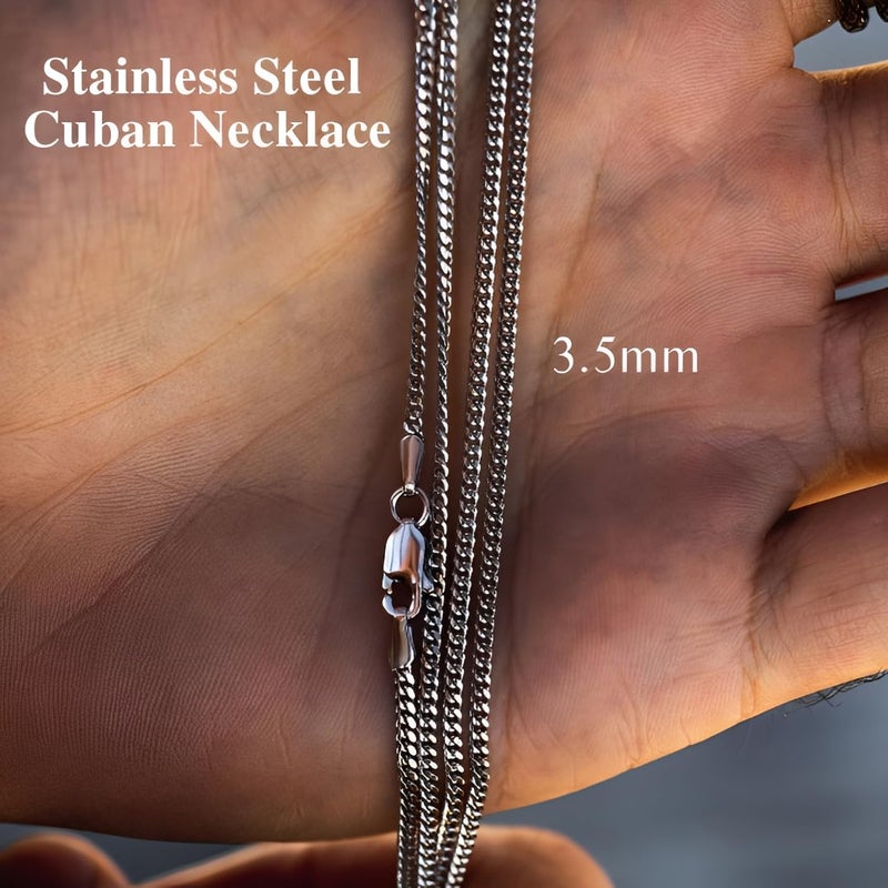OLARCU 3.5mm Mens Silver Stainless Steel Cuban Link Chain Necklace for Men (3.5mm-Silver, 20 Inches) - Image 2