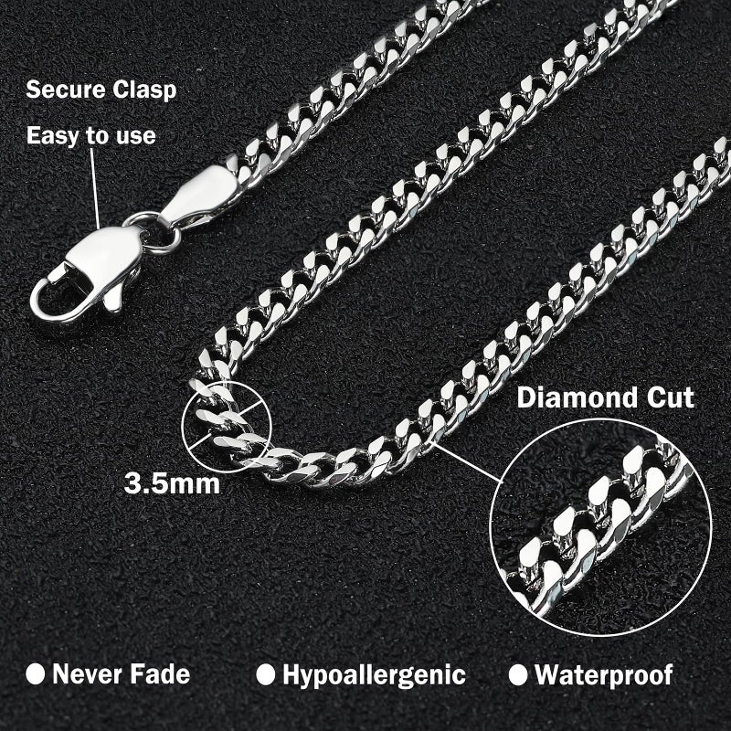 OLARCU 3.5mm Mens Silver Stainless Steel Cuban Link Chain Necklace for Men (3.5mm-Silver, 20 Inches) - Image 4
