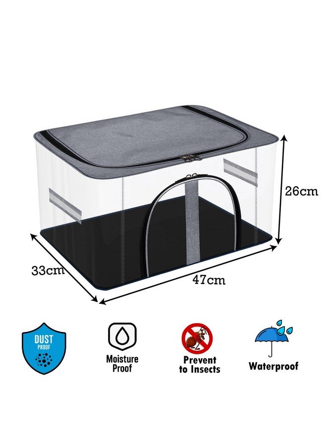 Kuber Industries Kuber Industries Pack of 4 Storage Bag | PVC Transparent Storage Bag | Multi-Purpose Bag for Clothes-Toy | Wardrobe Bag with Handle | Underbed Storage Bag | Khadi U Zip | Dark Grey & Light Grey - Image 3