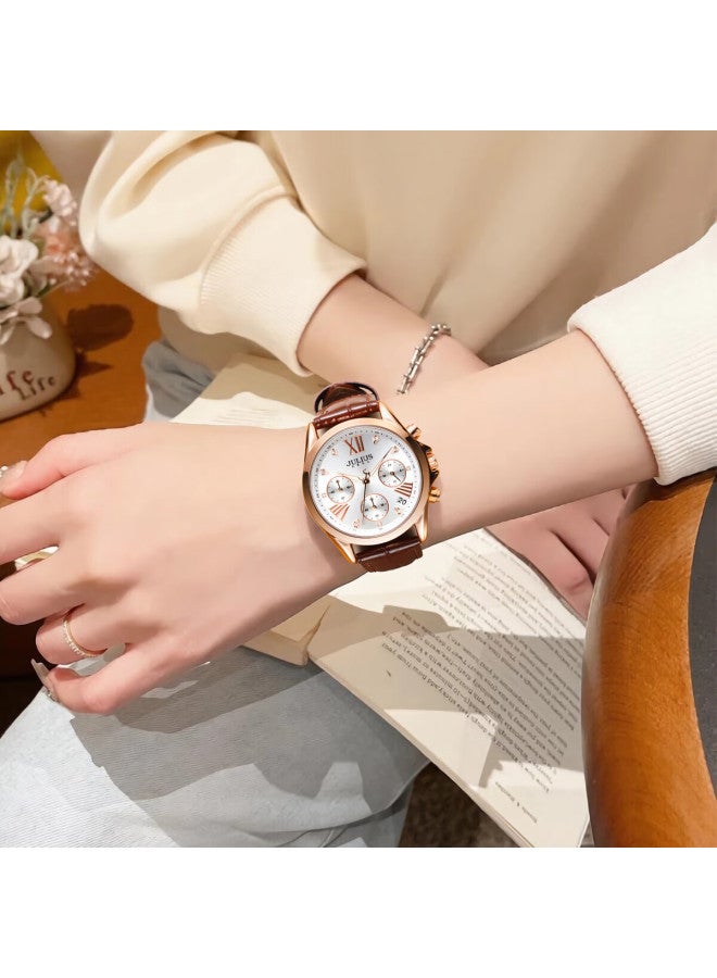 Julius Women's Watch With Calendar, Multifunctional Elegant Diamond-encrusted Quartz Watch, Waterproof Ladies' Wrisch, Brown Ja-1482c - Image 1