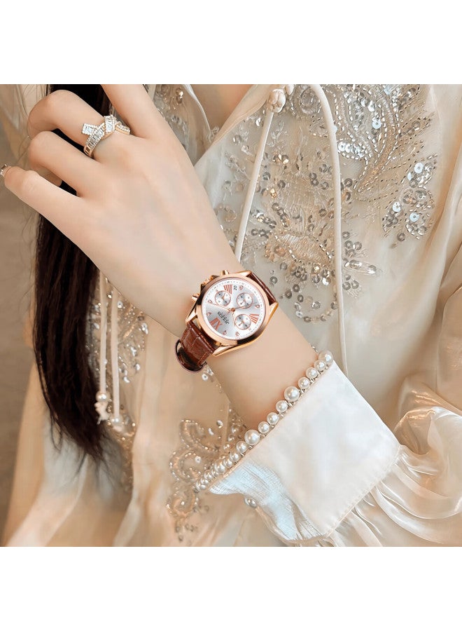 Julius Women's Watch With Calendar, Multifunctional Elegant Diamond-encrusted Quartz Watch, Waterproof Ladies' Wrisch, Brown Ja-1482c - Image 2