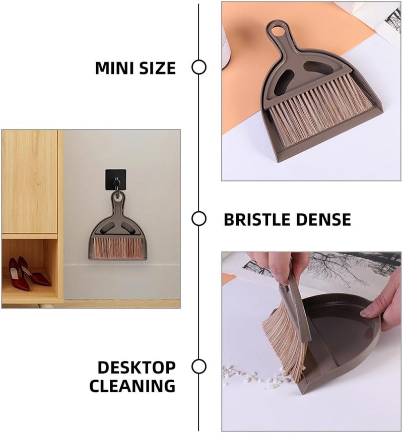 Mini Dustpan and Brush Set, Small Keyboard Cleaning Brush with Dustpan, Coffee Color Desktop Sweeping Tool for Computer and Office Cleaning - Image 3