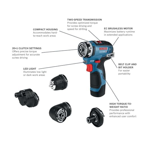 BOSCH بوش GSR12V-300FCB22 مثقاب/سائق 12 فولت ماكس مع نظام فليكس كليك® 5 في 1 مع (2) بطاريات 2.0 آه - Image 2
