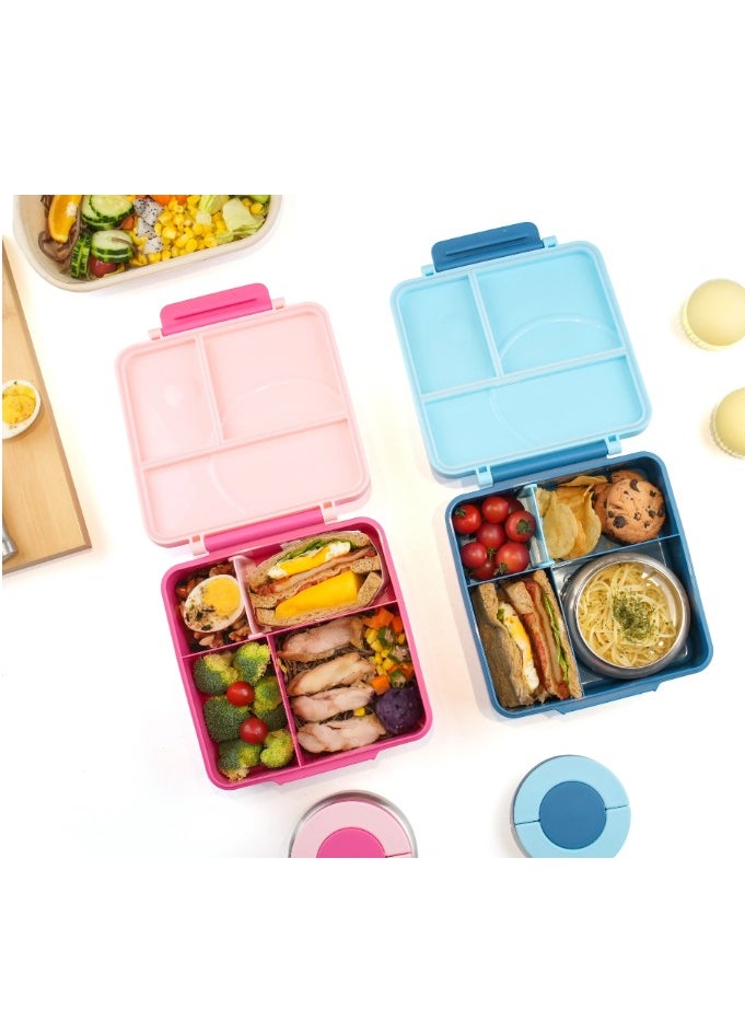 Generic Bento Lunch Box Jumbo1600ml with 290ml Food Jar, Spoon & Fork Set - Pink  - Image 1