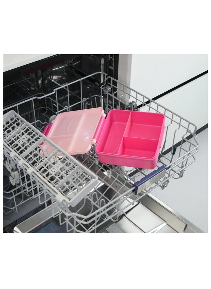 Generic Bento Lunch Box Jumbo1600ml with 290ml Food Jar, Spoon & Fork Set - Pink  - Image 3