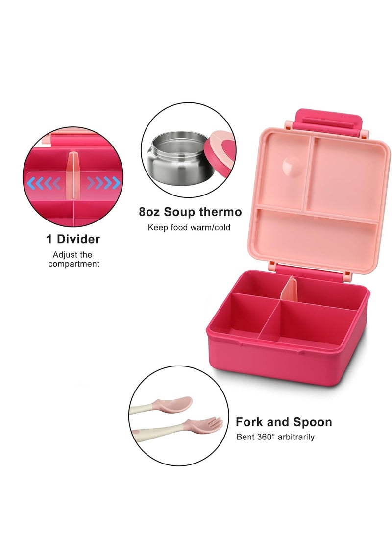 Generic Bento Lunch Box Jumbo1600ml with 290ml Food Jar, Spoon & Fork Set - Pink  - Image 5