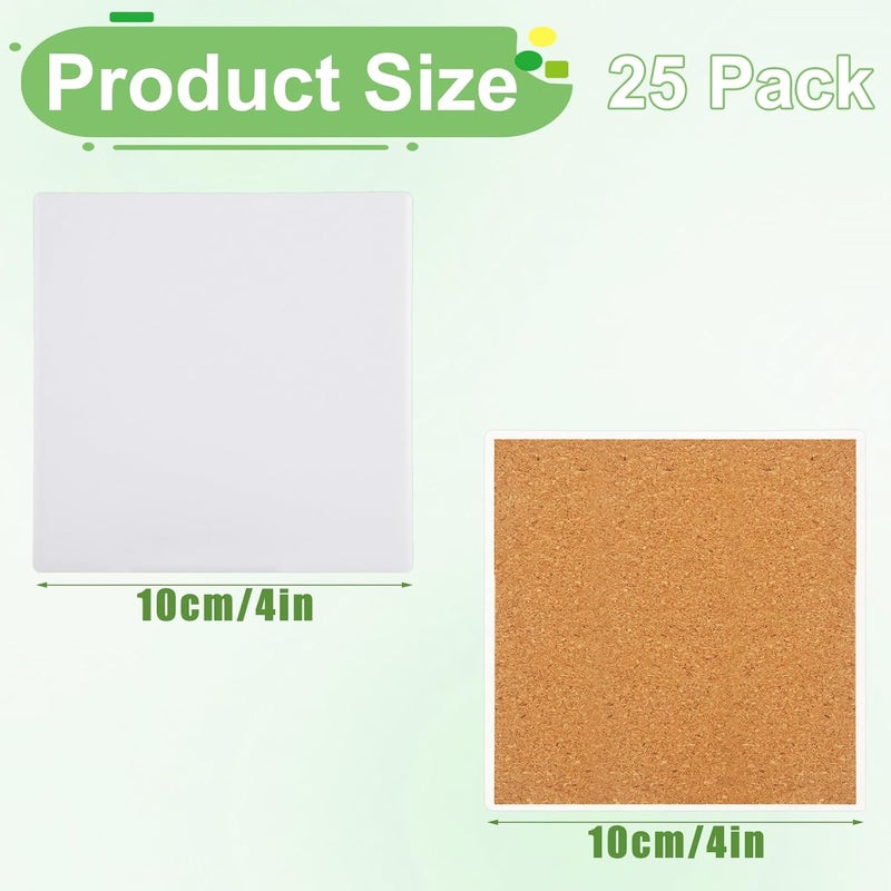 LOPYXBR 25 PCS White Coasters Making Kit, 4 Inch/10 cm Square Ceramic Tiles for Crafts, Sublimation Coasters Blank with 25 Cork Backing Pads for DIY Painting, Crafts, Art Projects, Colouring Pens - Image 2