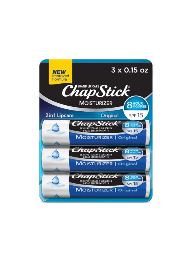 ChapStick Moisturizer Original Lip Balm Tubes, SPF 15 and Skin Protectant - 0.15 Oz (Pack of 3) - Image 1