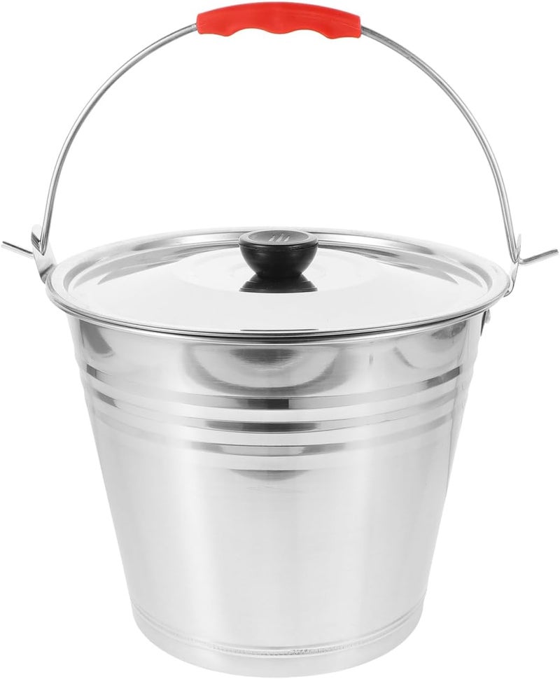 MERRYHAPY Metal Bucket with Lid - Stainless Steel Bucket Milk Pail Container with Handle Flower Pot for Many Home Tasks Carry Water or Milk for Outdoor Household - Image 1