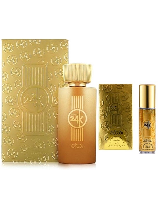 Nabeel 2 Pieces Combo Set Nabeel Gold 24K Eau De Parfum 100 ML and Roll On 6 ML - Image 1