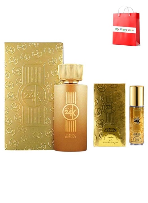 2 Pieces Combo Set Nabeel Gold 24K Eau De Parfum 100 ML and Roll On 6 ML