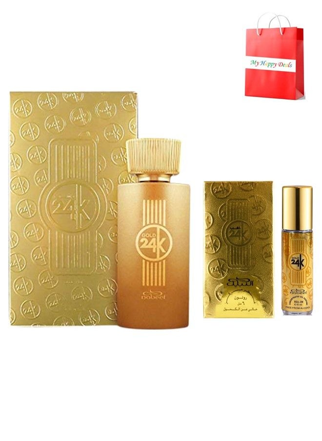 Nabeel - 2 Pieces Combo Set Nabeel Gold 24K Eau De Parfum 100 ML and Roll On 6 ML - Image 1